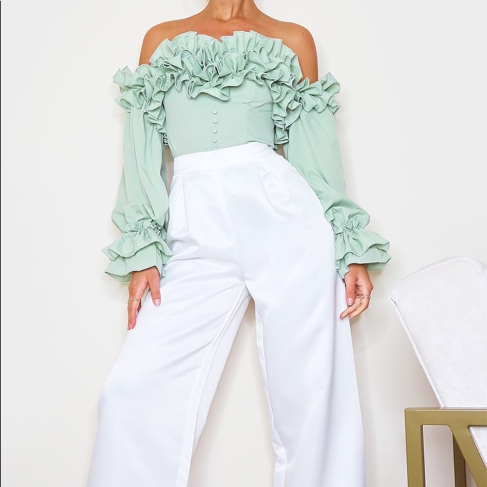 Sage Green Top, off the shoulder